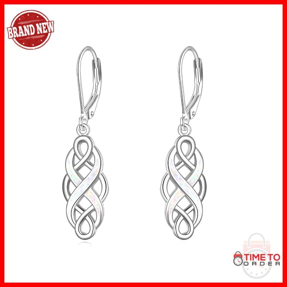Sterling Silver Celtic Knot Leverback Dangle Earrings 2.95 Inches